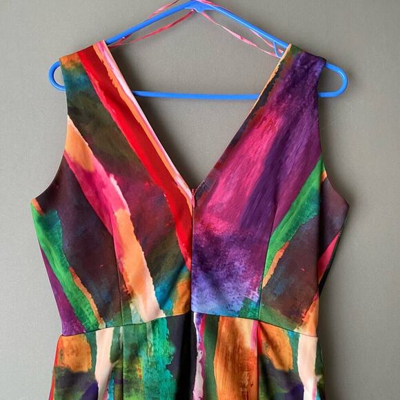 Leslie‎ Fay sz 6 multicolor abstract faux wrap sheath dress - Picture 7 of 8